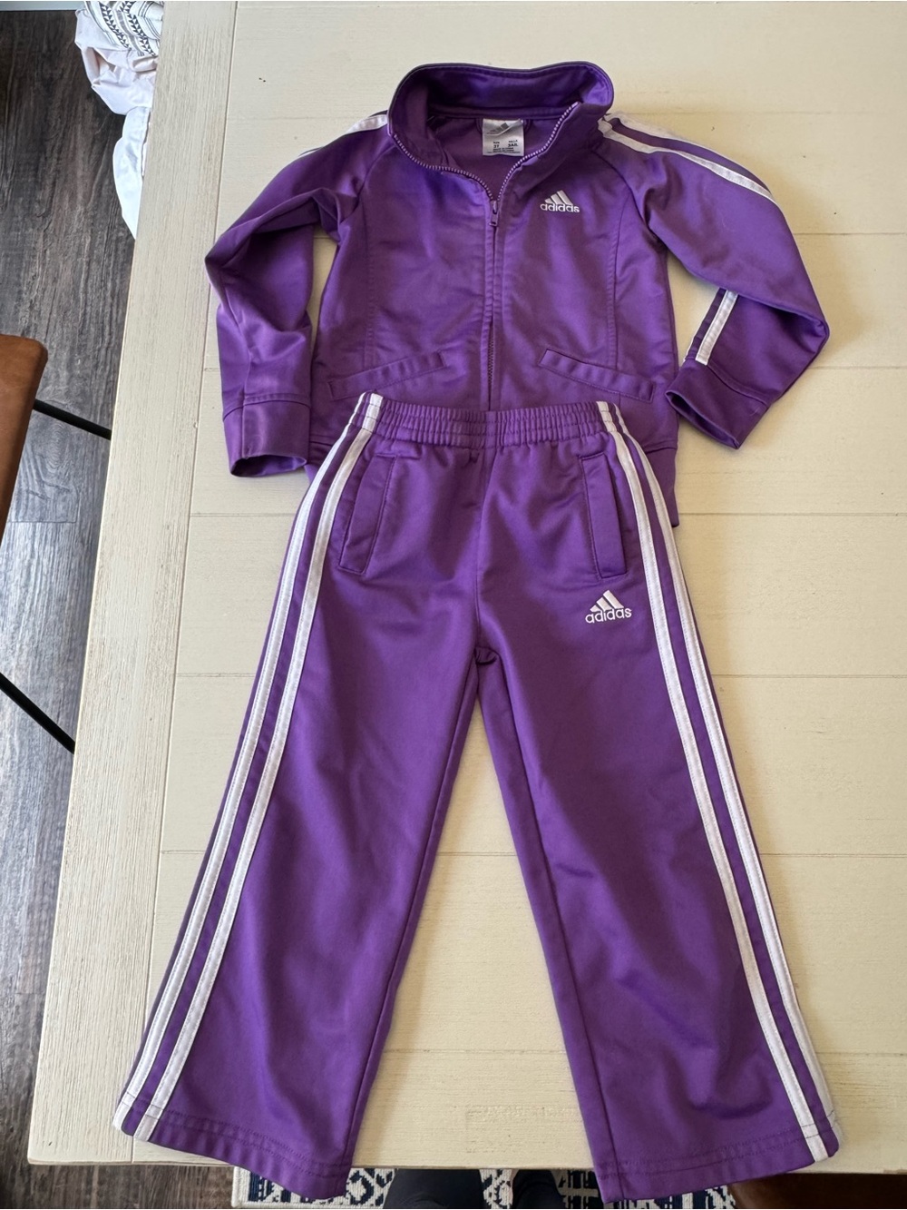 adidas Purple Girls' Track Jacket and Pants Set with White Stripes